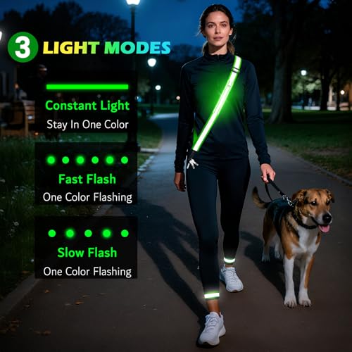Reflektierende LED-Laufausrüstung, hohe Sichtbarkeit, reflektierende Gürtelschärpe mit Armband für Spaziergänge bei Nacht, verstellbare Lauf-Sicherheitsausrüstung, beleuchteter Laufgürtel für Läufer
