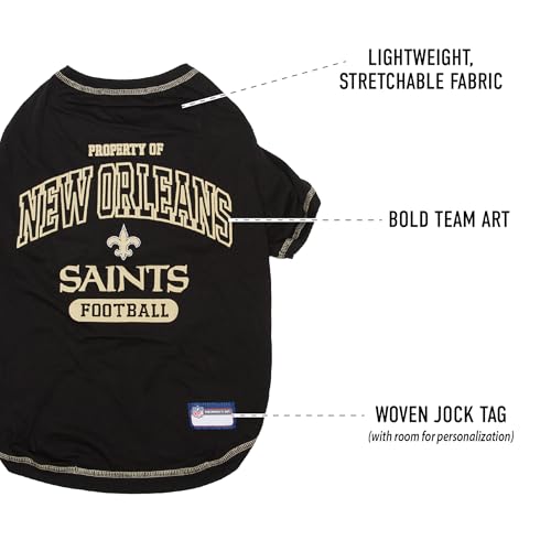 Image of NFL New Orleans Saints Dog T-shirt Large. - Licensed Shirt for Pets Team Colored with Team Logos- Premium Stretchable Materials for the comfort of your Dog & Cat