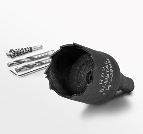 Image of 1-1 /8 Inch Hole Saw with 9.1mm Triangle Shank Arbor, JTemgle Bi-Metal Hole Saw Heavy Duty Hole Cutting Tool for Cornhole Boards, Recessed Lights, Wood, Plastic, Drywall & Soft Metal