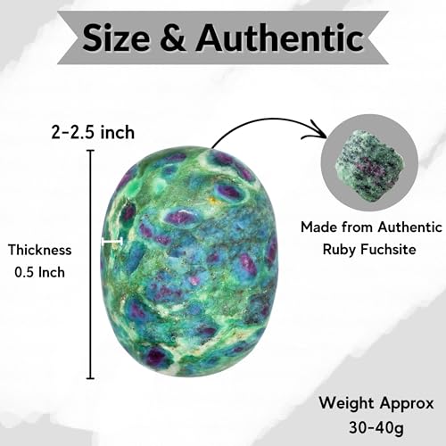 Image of Certified Large Ruby Fuchsite Crystal Palm Pebbles Stones for Anxiety Stress Relief Massage - AAA Grade Original Healing Gemstone Agate Palm Stone for Yoga Meditation Spiritual Reiki Feng Shui