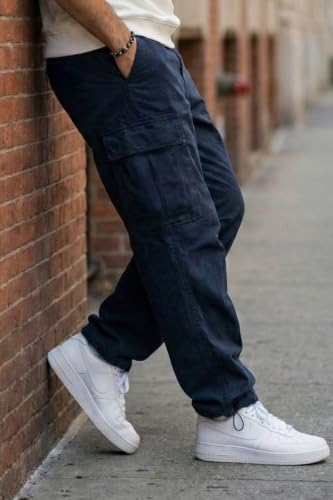 Image of Veirdo Men's Baggy Cargo Oversized Pants with Utility Pockets, Relaxed Loose Fit Street Style Trousers, All-Day Comfort, Perfect Casual Wear, Travel, (Size S to 2XL)