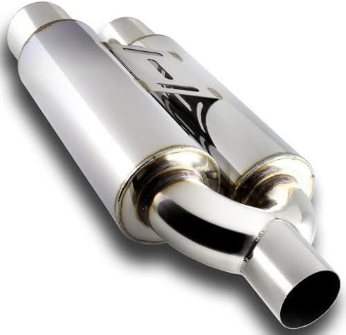Universal 3.5" Dual Flat Tip T-304 Stainless Steel 2.5" Inlet Weld-On Exhaust Muffler+Silencer