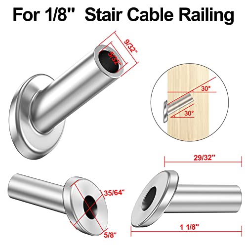 Blika 40 Pack 30 Degree 1/8" Angle Beveled Protector Sleeves, 30 Degree Wood Post Protector For 1/8" Stair Cable Railing, T316 Stainless Steel, Angle Cable Railing Hardware #TOP1