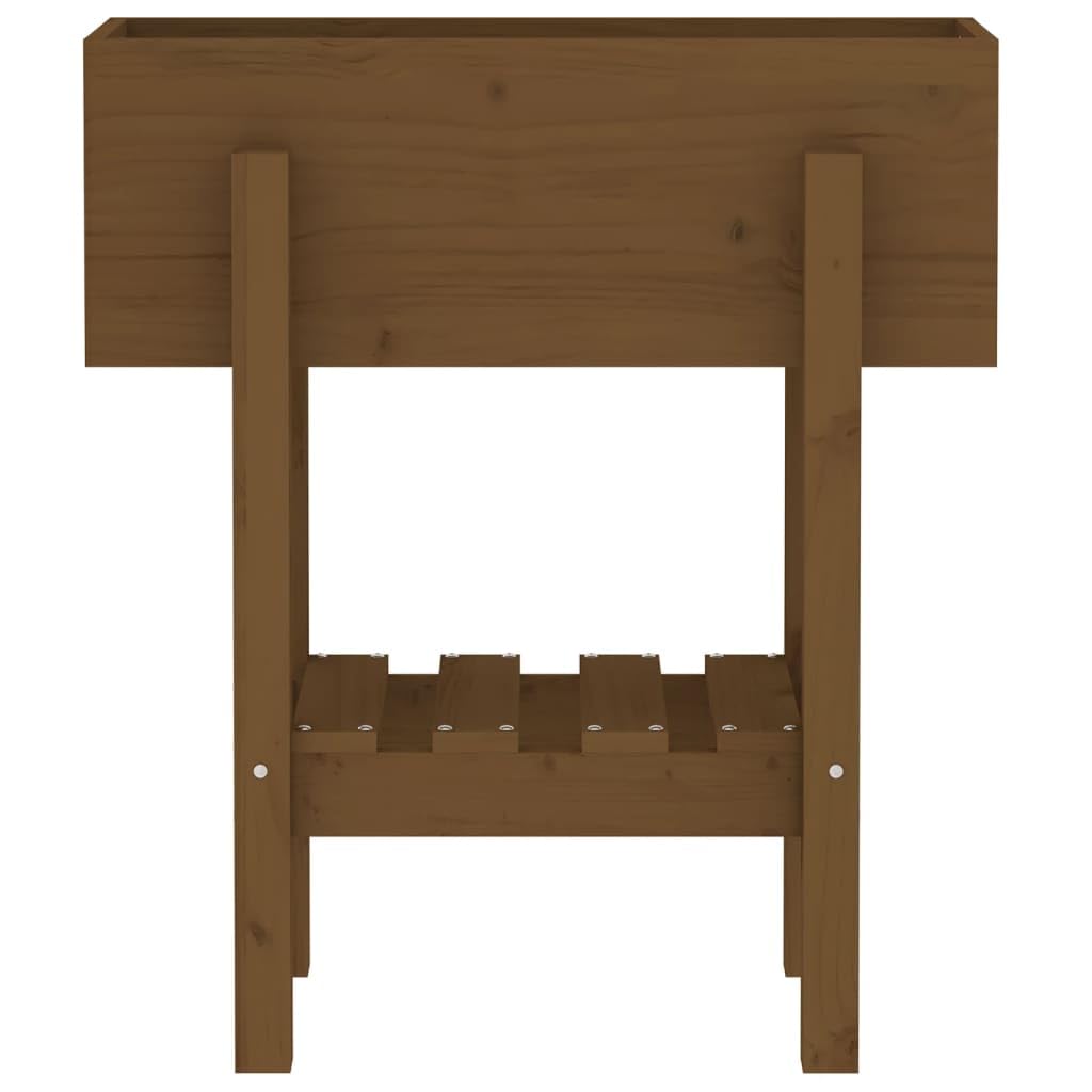 Macetero, maceta para plantas, jardinera elevada, jardinera para exteriores, maceta adecuada para patio trasero, jardines, restaurantes, cafés, color marrón miel, 62 x 30 x 69 cm, madera maciza de