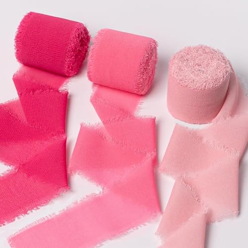 Sifleur Chiffon Ribbon, Hot Pink Pastel Pink 1.5''x21Yd Silk Ribbons