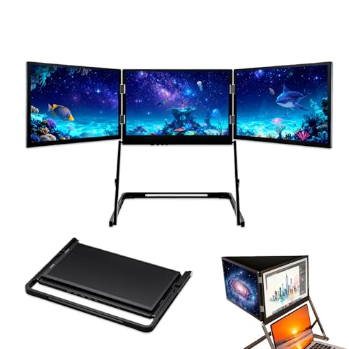 Image of 15.6 inch Portable Laptop Screen Extender, 1080p Fhd Tri-Fold Monitor, 360 Rotatable Stand, Adjustable Viewing Angles, Compatible with Windows & Macos