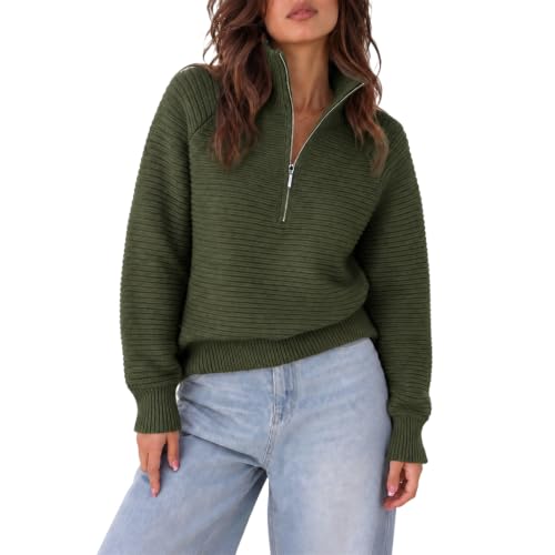 Striped Sweater Women Quarter Zip Pullover Knit Color Block Cute Sweaters - image 1