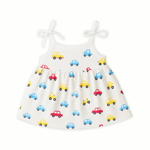 Image of Kidbea Cotton Baby Dress for Girls | Soft Sleeveless Summer Dress for Girl | Cute Printed Newborn Baby Muslin Frocks with Tie-Up Closure