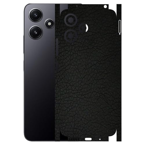 Image of AtOdds - Full Body Back Screen Guard Protector Film - 3D Textured Lamination Wrap Skin Sticker Compatible with REDMI 12 (5G) | Scratchproof Matte Finish (Design - Black Leather)