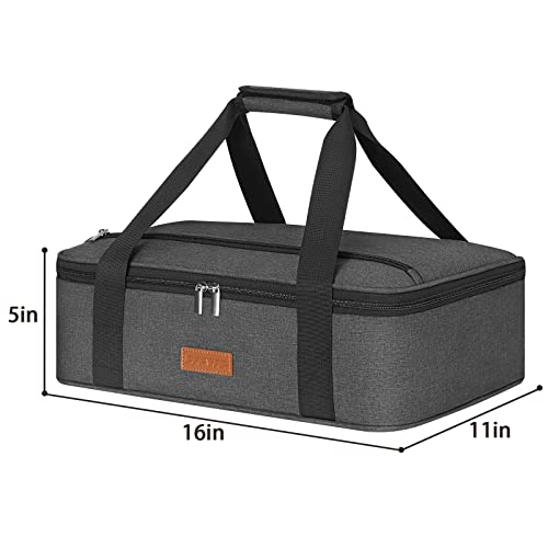 PFFVRP Insulated Casserole Carrier for Hot or Cold Food, Reusable Insulated Food Carrier for Potluck Parties, Picnic, Cookouts, Fits 11 x 15 or 9 x 13 Lasagna Pan, Casserole Dish, Baking Dish(Gray)