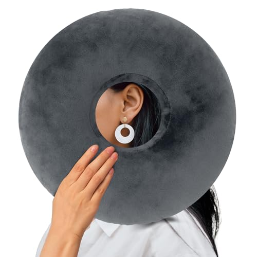EasyStar Ear Piercing Pillow with Removable Pillowcase Adjustable Padding Side Sleeper Pillow Donut Shaped 29 by 29 cm Protect Your Ears and Providing a Good Nights Sleep