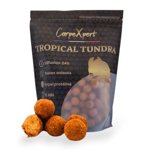 CarpeXpert - Gamme Tropical Tundra - Bouillette 15mm + Pop-Up + Bait-Spray - Fruité & Hyperprotéiné - Toutes Saisons - Appât Pêche Carpe, Amorce Longue Durée, Attractant Puissant