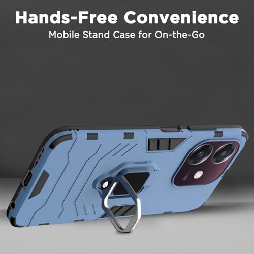 Image of Pikkme D5 Tough Armor Bumper Case | 360 Protection Case | Ring Holder Stand Back Cover for Oppo A3x 5G / A3x 4G / A3 5G (Blue)