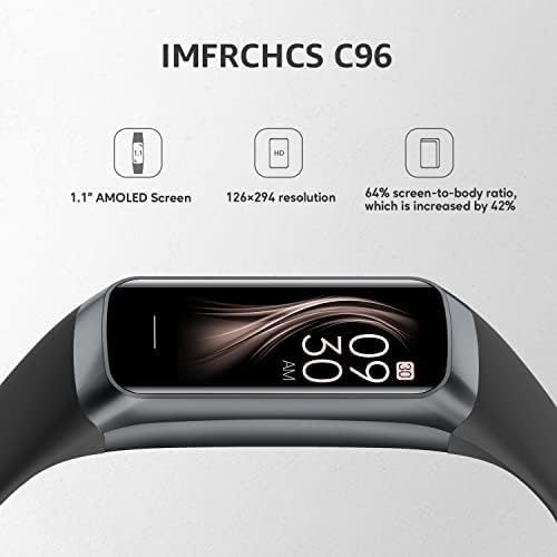 IMFRCHCS Fitness Tracker Activity Tracker with 1.1" AMOLED Color Display Smart Watch, 24/7Heart Rate Monitor, Indoor Outdoor Tracking, Sleep Monitor, 5 ATM Waterproof Step Counter Watch for Women Men