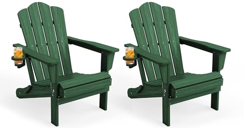 KINGYES Juego de 2 sillas plegables Adirondack, silla Adirondack plegable de polietileno de alta densidad para todo tipo de clima, color verde