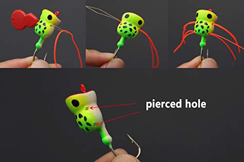 Tigofly 6 Pcs/Lot Hard Foam Head Hooks Green Frog Uv Popper Topwater Floating Pike Bass Fly Fishing Tying Materials Flies Lures #TOP3