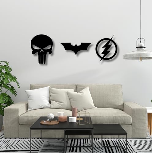 Image of TWIGGY Superhero Wall Decor 6mm MDF Wood Wall Art Set for Home, Office, or Gaming Room, Gift, Anime (Pack of 3 | The Dark Knight, Punisher, Flash)