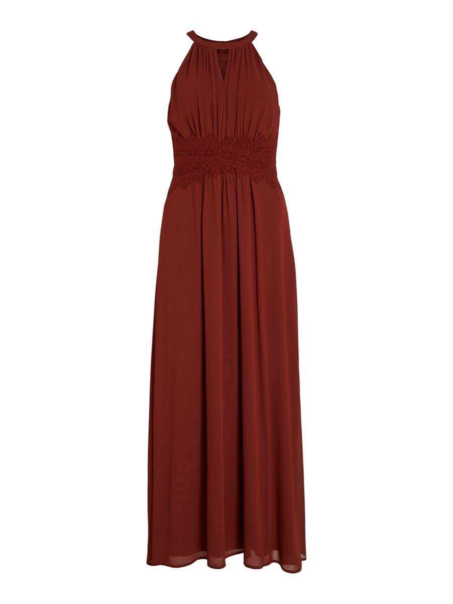 Vila Women's Vimilina Halter Neck Maxi Dress/Su-Noos, Fired Brick, 16