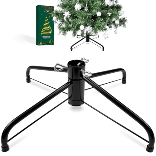 DIDOSJME Metal Chritstmas Tree Stand, 16.3 Inch Christmas Tree Stand for 3 to 7ft Christmas Trees,fits 0.5-1.35 inch Pole,Folding Christmas Tree Stand