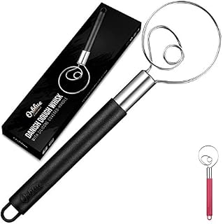 ORBLUE Danish Dough Whisk with Silicone Covered-Handle, Stainless Steel Mixer, Black