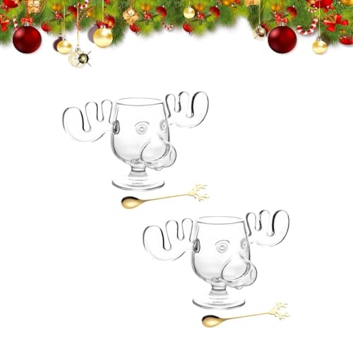 Generisch Elch Gläser Weihnachtsglas Elchgläser Christmas Mug 2025 Neu Weihnachtstassen Weihnachtsgläser National Weihnachtsurlaub Klar Urlaubsgeschenke für Kaffee Tee Getränke (2)