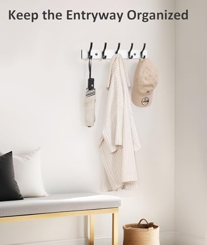 Image of Optish Coat Rack Wall Mount, 16.5 Inches Wood Coat Hooks Wall Mount, Wall Coat Rack with 5 Hooks, Hat Rack Wall Hooks for Hanging Coat, Bag, Towel (1Pack, White)