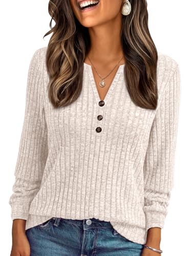 AUTOMET Womens Henley Long Sleeve Shirt Fall Top V Neck Fashion Dreesy Casual Tunic Sweaters Clothes Trendy Work Outfits