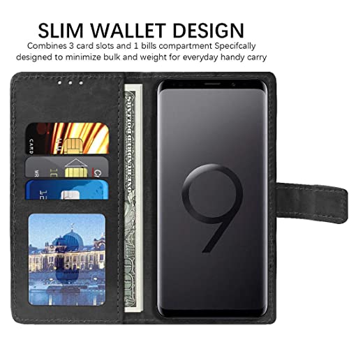 Image of Flip Cover Back Case for Samsung Galaxy S9 Plus | Premium Leather Finish | Inbuilt Pockets & Stand | Flip Cover Back Case for Samsung Galaxy S9 Plus (Black)