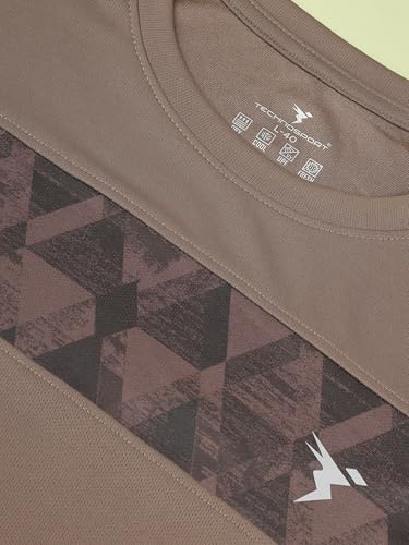 Image of TECHNOSPORT Men Polyester Self Design Chest Print Slim Fit Long Sleeve T-Shirt for Gym, Workout and Regular Use with SPF50+