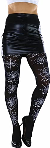 Image of ToBeInStyle Women's Spiderweb & Crawling Spider Print Hosiery Tights & Thigh High Stockings