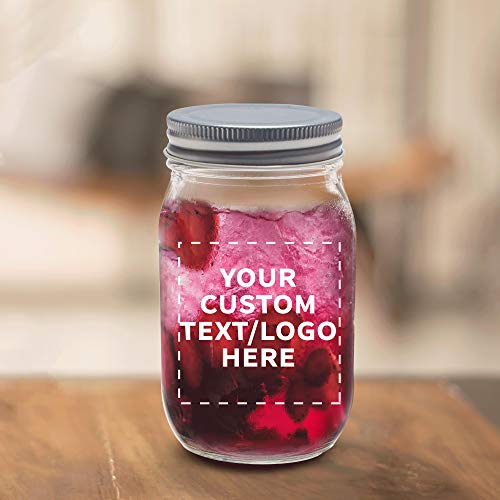 Custom Mason Jars with Lids 16 oz. Set of 100, Personalized Bulk Pack - Glass Jars for Overnight Oats, Candies, Fruits, Pickles, Spices, Beverages - Clear