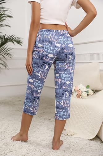 Image of PNAEONG 3 Pack Women Pajama Pants Capri Length Drawstring Pj Bottoms Sleep Lounge Pants with Pockets S-3XL