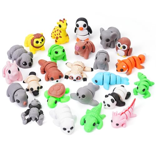 Image of YILCER 24PCS Mini 3D Printed Animals Articulated Flexible Toy Easter Basket Stuffers for Kids Easter Egg Fillers Tiny Animals Figurines Cute Pocket Pets Desk Ornaments Valentines Gifts for Kids