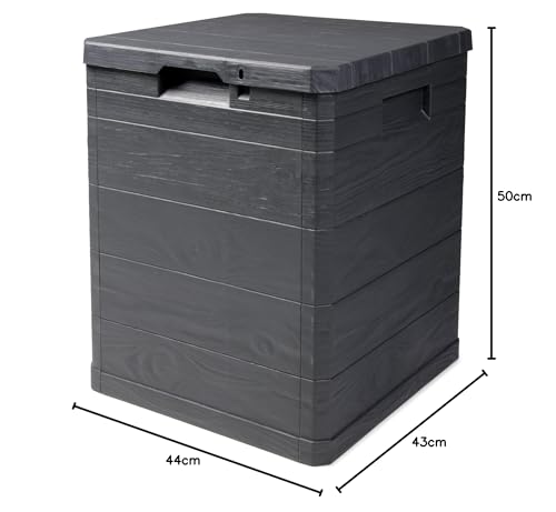 Ondis24 Aufbwahrungsbox Madera Mini Holz-Optik 90L abschließbar Truhe Kissenbox (Anthrazit)