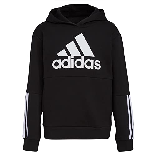 adidas boys Active Sport Athletic Pullover Hooded Sweatshirt, Color Block Black, Small
