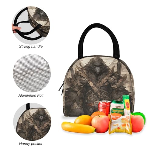 Backpack Lunch Box Set Large Capacity Travel Backpacks and Insulated Lunch Bag for Commute Hiking Picnic Gorilla Samurai Print4