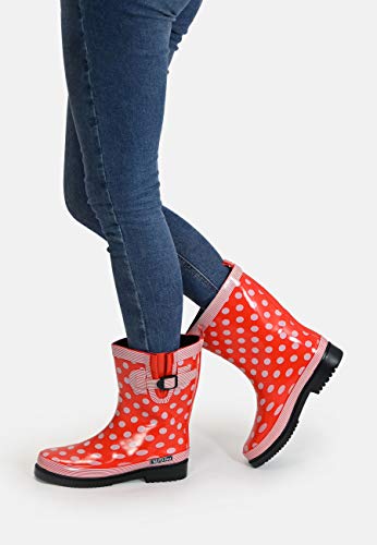 MADSea Damen Gummistiefel Ocean Halbschaft, Rot mit weißen Punkten, 39 EU