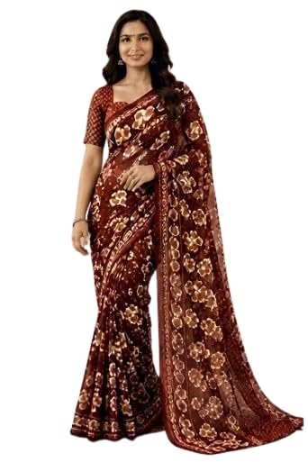 Women's Floral Printed Chiffon Saree with Blouse Piece | Soft Lightweight Daily Wear Fuction Wear Saree |OFFICE, FUCTION, DAILY USE.-picture-51