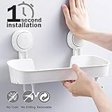 Shower Caddy with 4 Hooks Suction Cup Shower Shelf One Second Installation Hanging Shower Rack Removable & Reusable No Drilling Shower Caddy Suction Plastic Wall Mounted Shower Shelf Storage Thumb #1