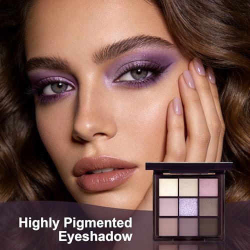 Flintronic 9 Farben Matt Lidschatten Palette und Schimmernde, Pigmentierte Lidschattenpalette Bunt, Wasserdicht, Langlebig Eyeshadow Palette für Frauen und Mädchen, Party, Festival (Lila)