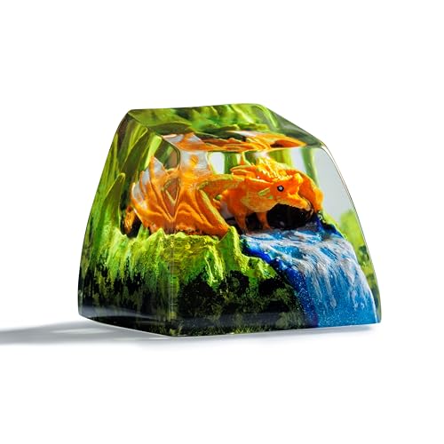 Artisan 3D Keycaps, Handmade Resin Keycaps - Custom Keycaps (OEM) for RGB Cherry MX Gaming Mechanical Keyboards (Escape 1U) - Art 3D Keycaps DIY Replace (Yellow Dragon)