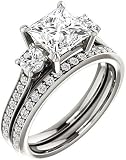 Solitaire Moissanite Engagement Ring Set, 2 CT Princess Cut Bridal Wedding Ring Set for Women, Propose Gifts Her, VVS1 Colorless, 10K 14K 18K Solid Gold, 925 Silver (10K Solid White Gold) -  JEWELERYIUM