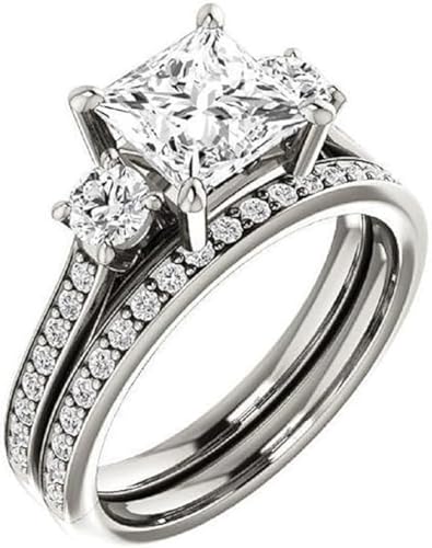 Solitaire Moissanite Engagement Ring Set, 2 CT Princess Cut Bridal Wedding Ring Set for Women, Propose Gifts Her, VVS1 Colorless, 10K 14K 18K Solid Gold, 925 Silver (10K Solid White Gold) -  JEWELERYIUM