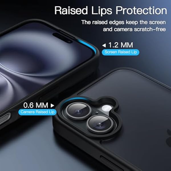 Матовый чехол JETech для iPhone 16 6,1 дюйма, ударопрочный военный класс защиты от падений, матовый полупрозрачный задний чехол для телефона, защита от отпечатков пальцев (черный)