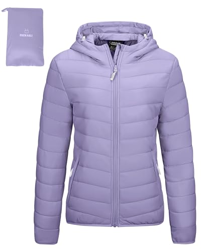 Image of Outdoor Ventures Women's Packable Lightweight Full-Zip Puffer Jacket with Hood Quilted Winter Coat