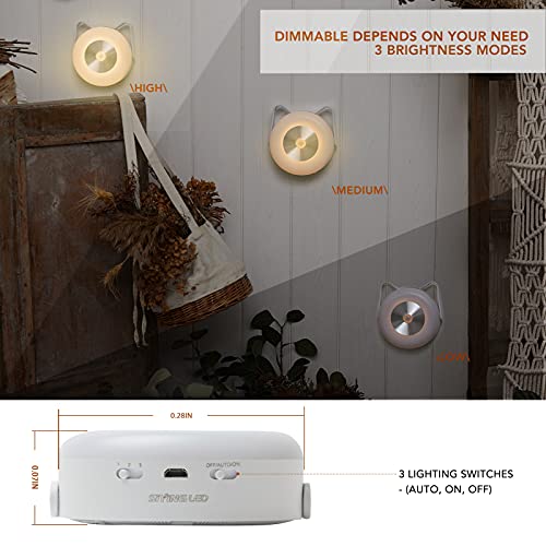 Night Light,2 Packs Dimmable Warm White Led Lighting 3000K Motion & Light Sensor Usb Rechargeable & Battery Operated, Décor For Stairway Bedroom Toilet Wardrobe. #TOP4