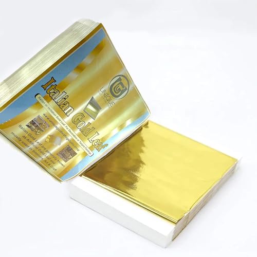 Image of UGLS Italian Gold Leaf Sheets Warq - Golden Foil Paper for Gilding, Resin Art, Decoration Crafting, Maysur Paintings, Arts Crafts, Nail Deco (50 Sheets)