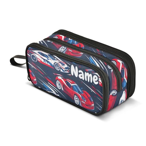 Image of Custom Sports Racing Cars Pencil Case Box Boys Girls Personalized Name Large Pencil Pouch Stationery Pen Bag Organizer for Kids Adults School Office