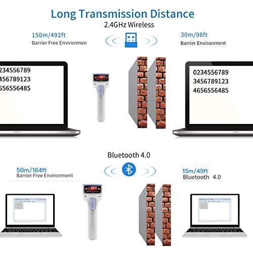 Alacrity Bluetooth Barcode Scanner Handheld Usb Wireless Bar Code Reader Scanner Compatible 2.4G Wireless & Bluetooth Function & Wired Connection For Pc Laptop Tablet Smart Phone #TOP4
