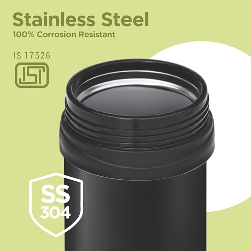 Image of MILTON Soup Flask 500 Thermosteel Vacuum Insulated Food Jar|Hot & Cold Thermal Flask|Double Walled|Leak Proof |Ideal for carrying Soup, Juice, Tea, Coffee to Office, School,Travelling, 460 ml, Black